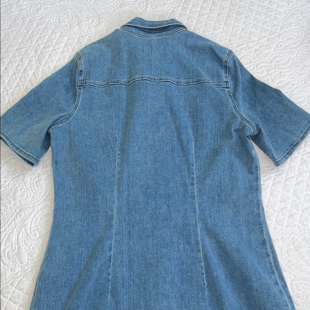 JEN7 by 7 For All Mankind Denim Shirt Dress | Large | Snap Front | Stretch Jean - Picture 4 of 11